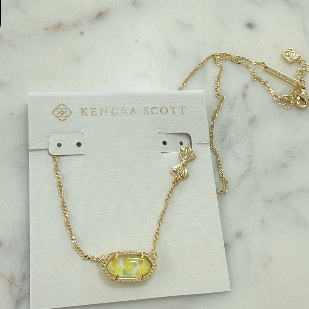 NEW Kendra Scott X Love Shack Fancy Yellow Floral Necklace Dual Sided Gold Bow
